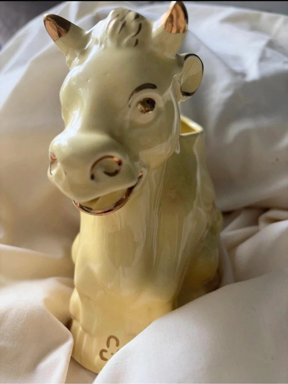 Pearl pottery sitting bull Creamer Yellow Ceramic